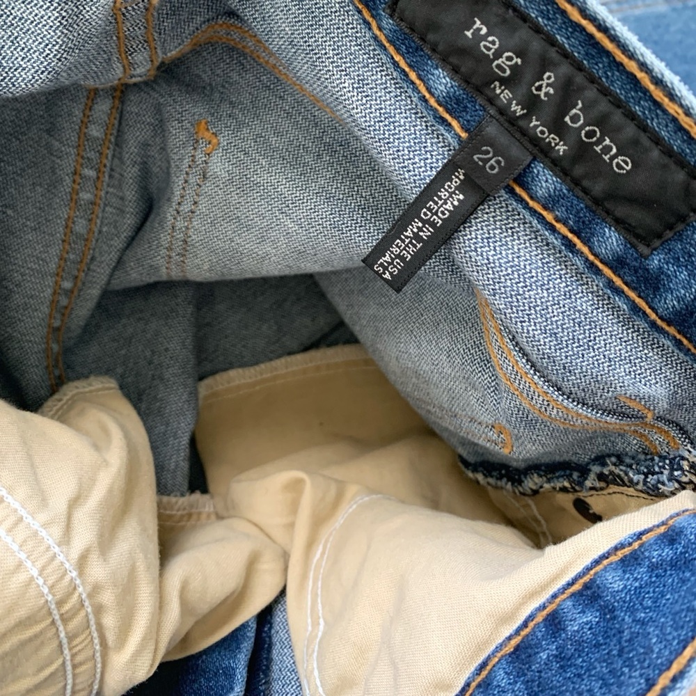 🍉RAG & BONE High Rise Straight Stretchy Jeans Crop Medium Wash Blue - Picture 15 of 16